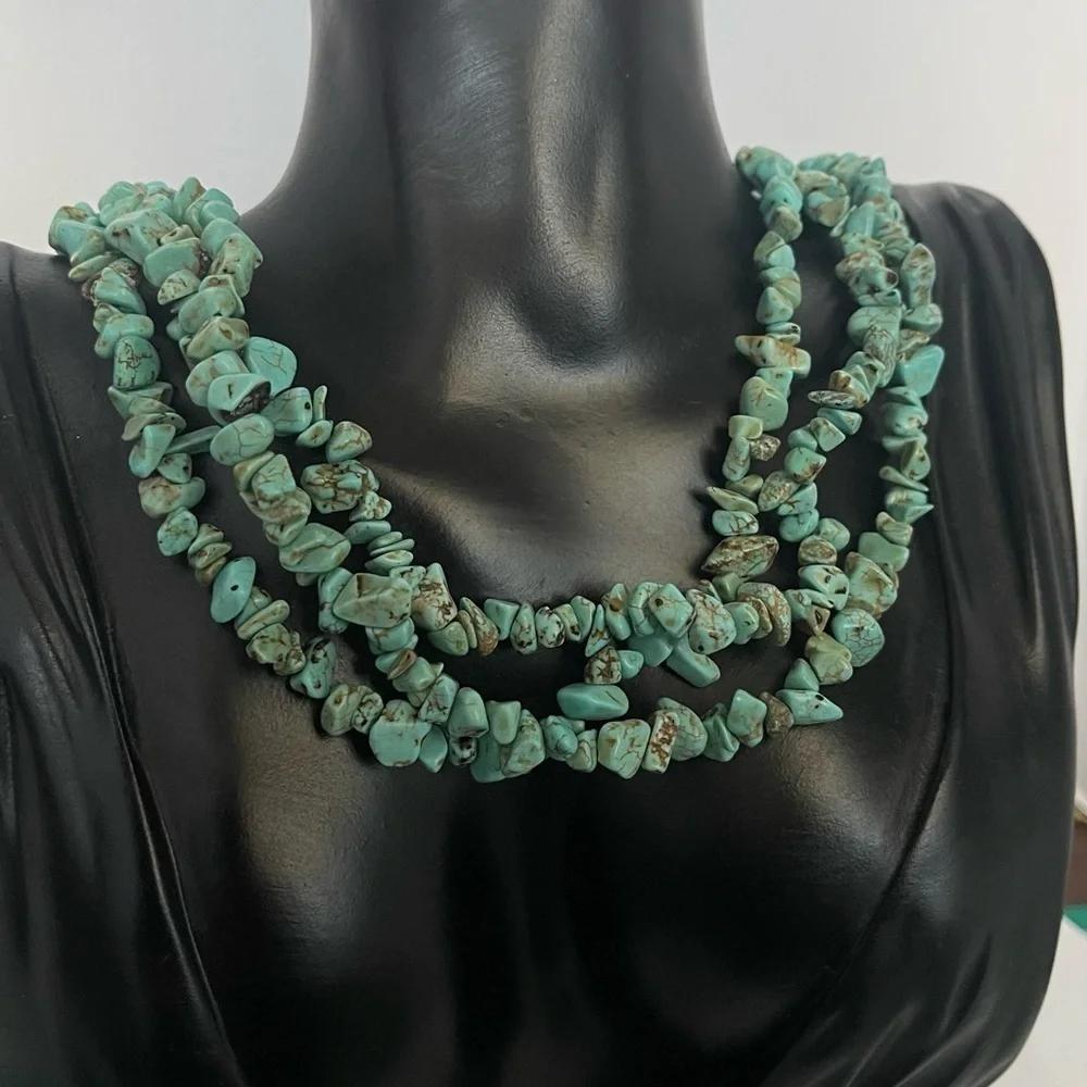 3 strand imitation turquoise statement necklace